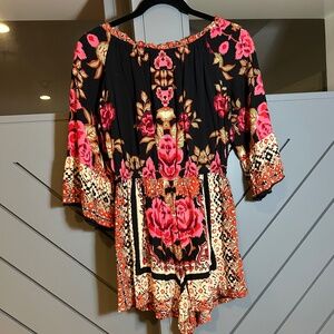 Womens Romper Size M Fun Floral Shorts